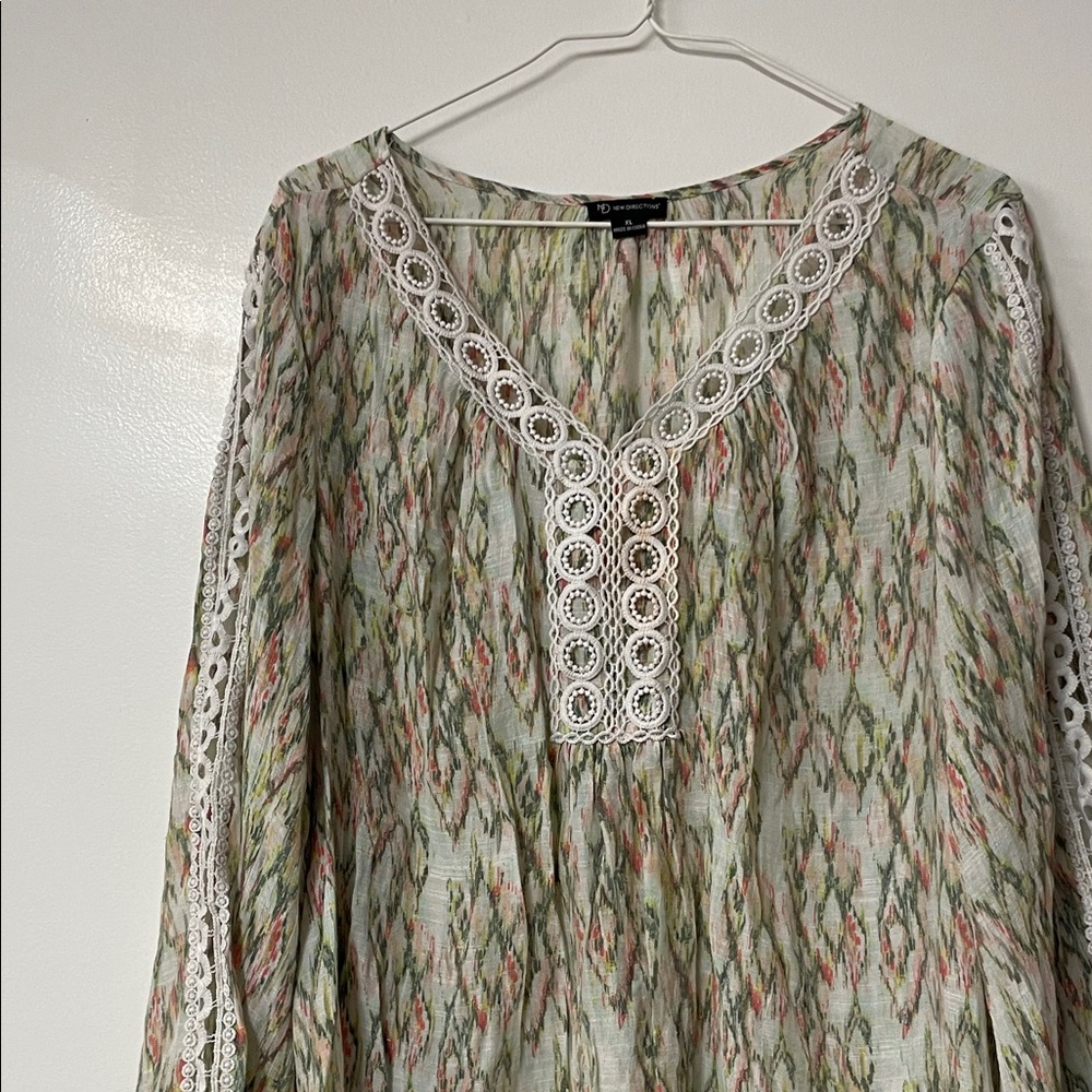 New Directions Womens Lace Trim Blouse - Multicolor size XL - Picture 2 of 5